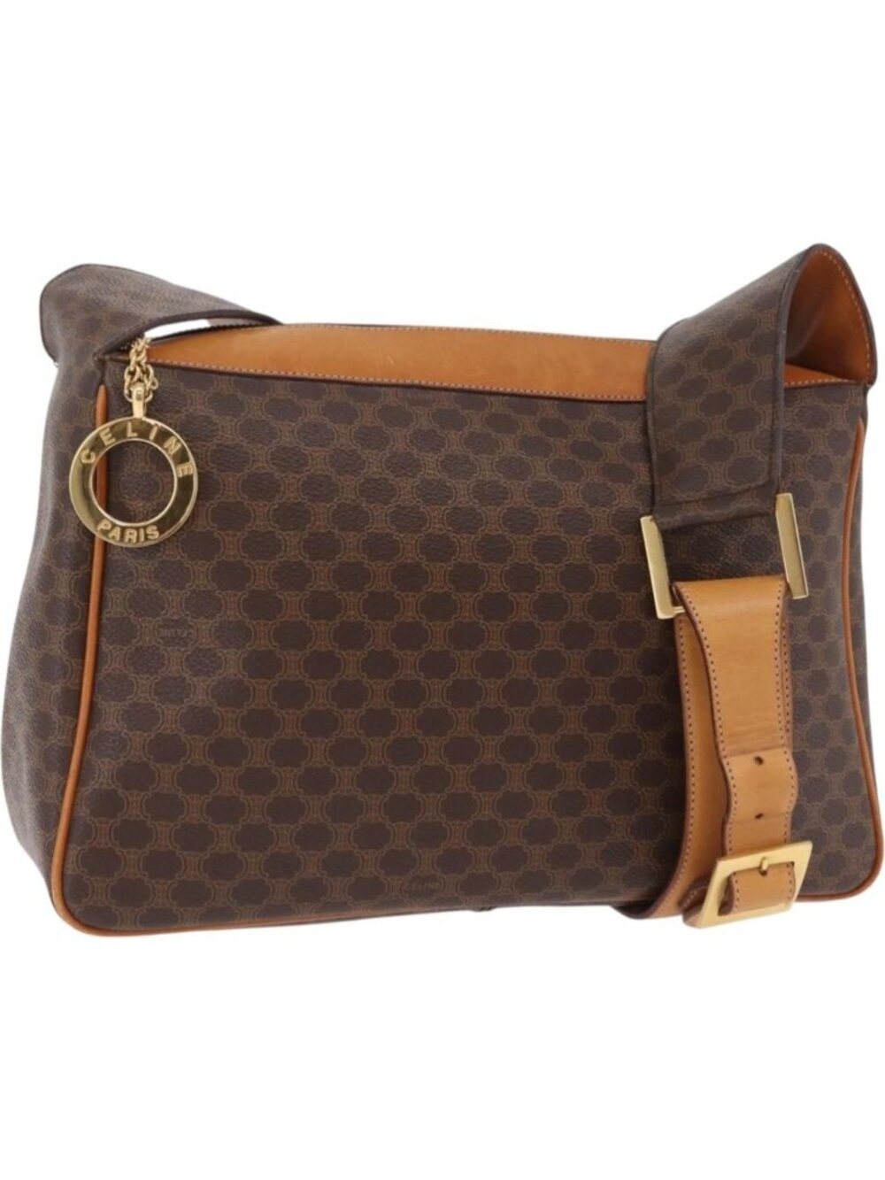 CELINE Macadam Canvas Shoulder Bag PVC Leather Brown Gold